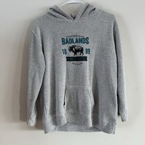 Kids Unisex Badlands ND Hooded Sweatshirt Terry Cloth Gray Buffalo XL Cotton